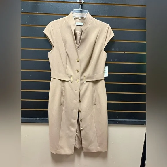 Calvin Klein Tan Button-Down Midi Dress - Picture 1 of 7